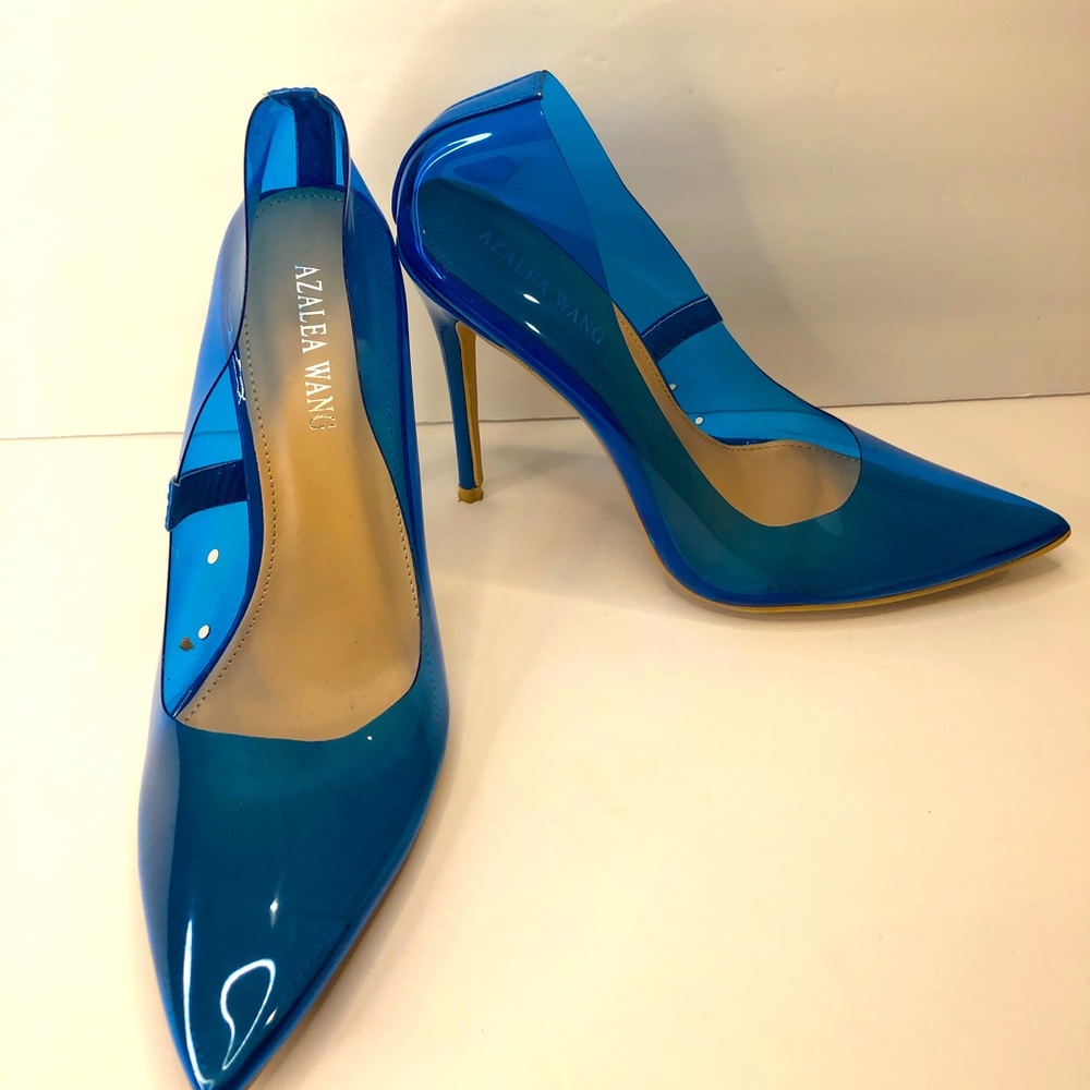 Azalea Wang clear blue pointed toe heels size 7.5